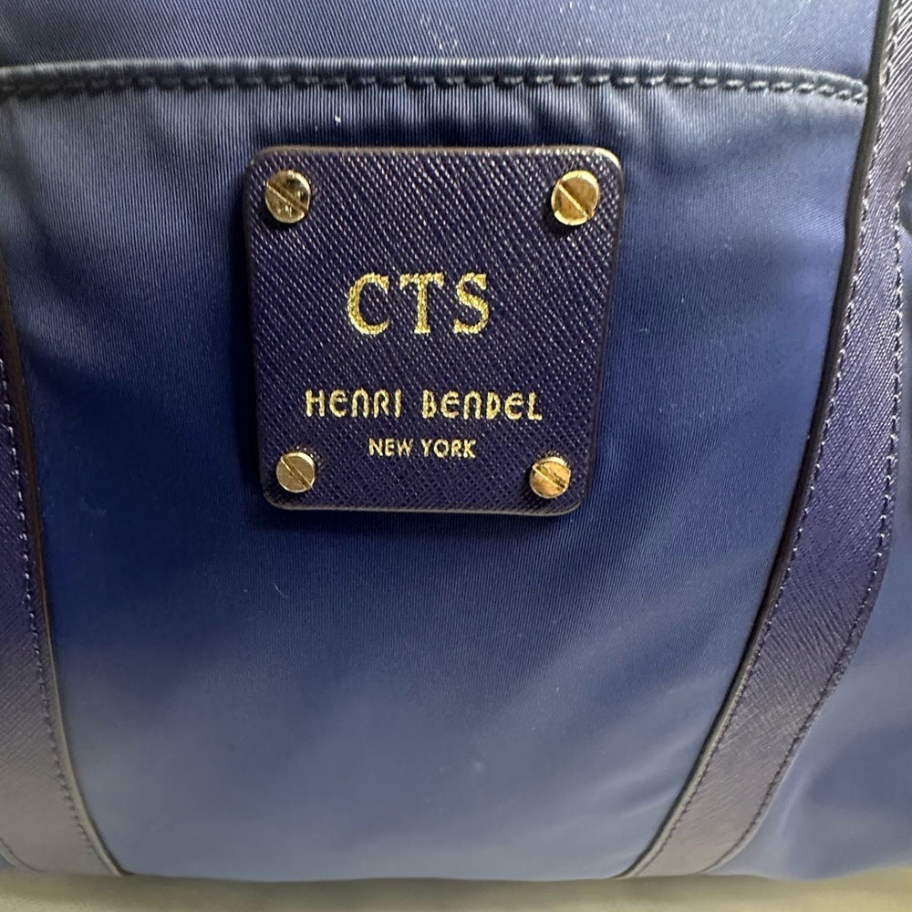 Henri Bendel Jetsetter Convertible Navy Blue Leather Nylon Backpack - Picture 10 of 16